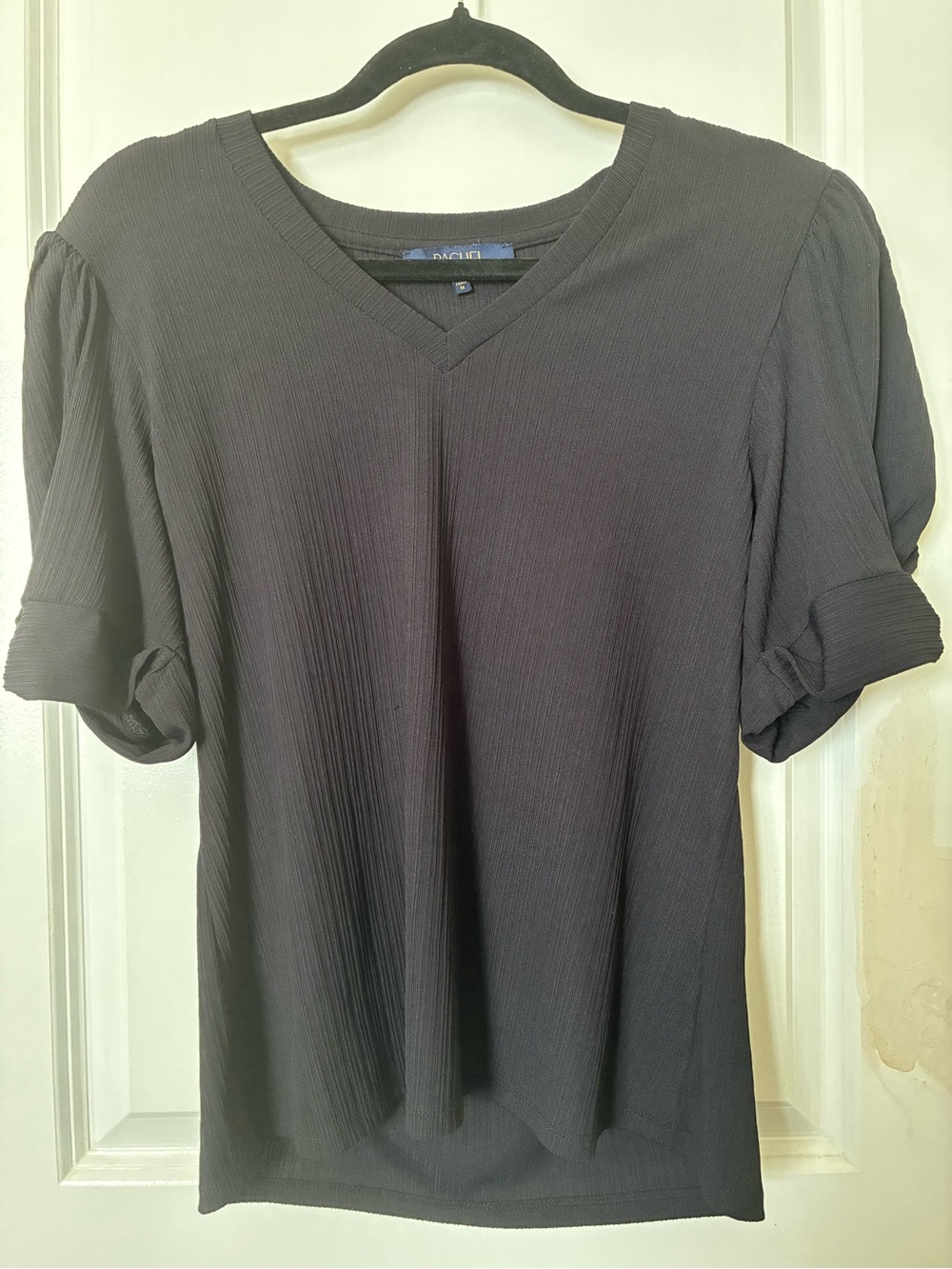 RACHEL Rachel Roy Black V-Neck Puff Sleeve Top